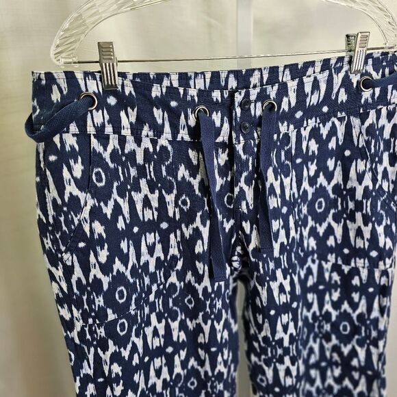 Freedom Trail by Kyodan Blue Geometric Linen Blend Capri Pants Size Large - Picture 3 of 12